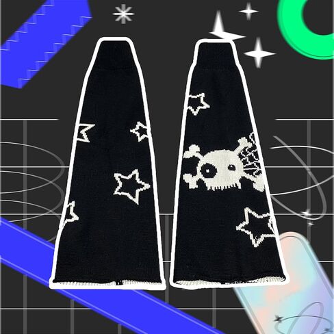تدفئة الساق القوطي Y2K تدفئة الساق اللطيفة للفتيات النساء الهالوين Kawaii 80s الحفلات الرياضية Y2K Goth Accessories جمجمة ستار أسود أبيض تدفئة الساق (يمكن ارتداء الجوارب على كلا الجانبين) in Saudi Arabia