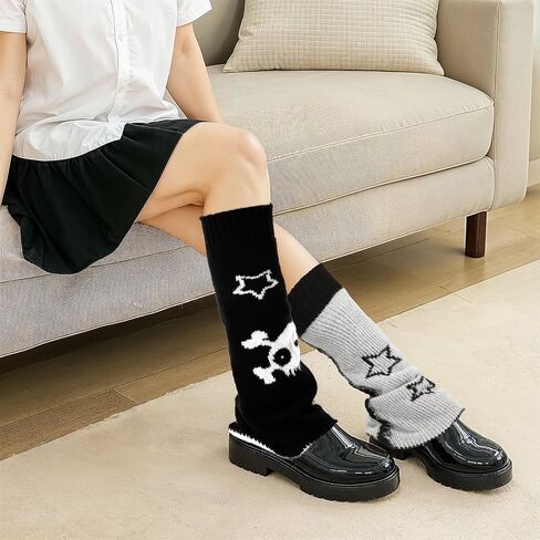 تدفئة الساق القوطي Y2K تدفئة الساق اللطيفة للفتيات النساء الهالوين Kawaii 80s الحفلات الرياضية Y2K Goth Accessories جمجمة ستار أسود أبيض تدفئة الساق (يمكن ارتداء الجوارب على كلا الجانبين) in Saudi Arabia