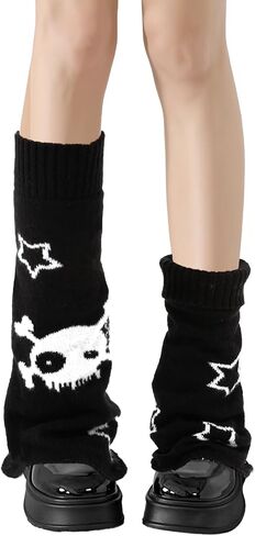 تدفئة الساق القوطي Y2K تدفئة الساق اللطيفة للفتيات النساء الهالوين Kawaii 80s الحفلات الرياضية Y2K Goth Accessories جمجمة ستار أسود أبيض تدفئة الساق (يمكن ارتداء الجوارب على كلا الجانبين) in Saudi Arabia