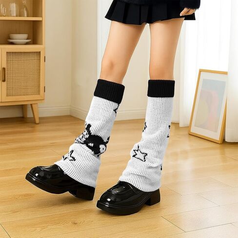 تدفئة الساق القوطي Y2K تدفئة الساق اللطيفة للفتيات النساء الهالوين Kawaii 80s الحفلات الرياضية Y2K Goth Accessories جمجمة ستار أسود أبيض تدفئة الساق (يمكن ارتداء الجوارب على كلا الجانبين) in Saudi Arabia