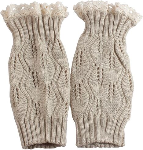 Womens Boot Socks-Winter Short Ankle Leg Warmers Lace Crochet Knitted Boot Cuffs for Women Knee High Thick Boots Topper Socks in Saudi Arabia
