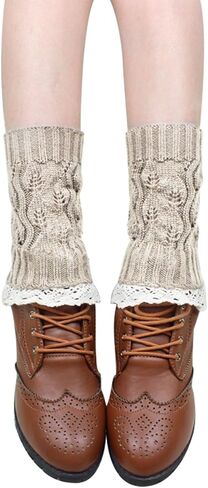 Womens Boot Socks-Winter Short Ankle Leg Warmers Lace Crochet Knitted Boot Cuffs for Women Knee High Thick Boots Topper Socks in Saudi Arabia