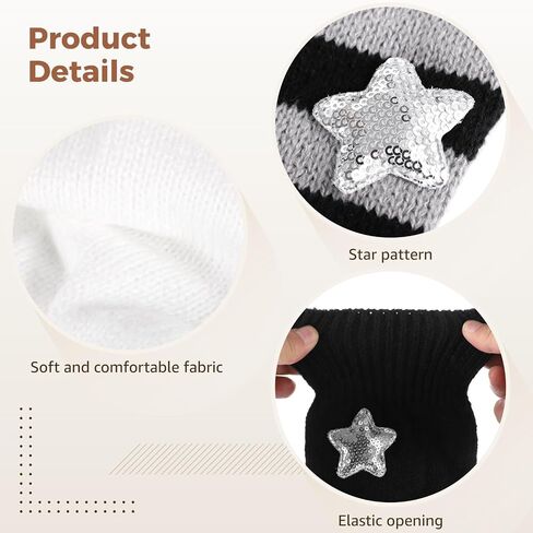 6 Pairs Star Patterned Leg Warmers, Knit Knee-High Socks, Soft Stretchy Acrylic Fiber, Perfect for Chunky Shoes and Daily Outfits, Black, White, Gray, and Striped Styles in Saudi Arabia