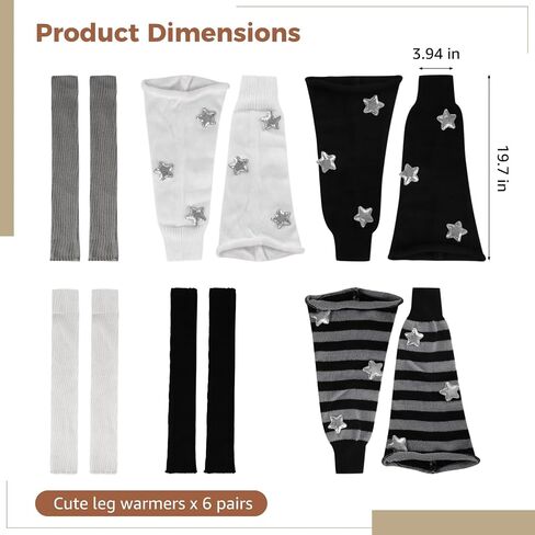 6 Pairs Star Patterned Leg Warmers, Knit Knee-High Socks, Soft Stretchy Acrylic Fiber, Perfect for Chunky Shoes and Daily Outfits, Black, White, Gray, and Striped Styles in Saudi Arabia