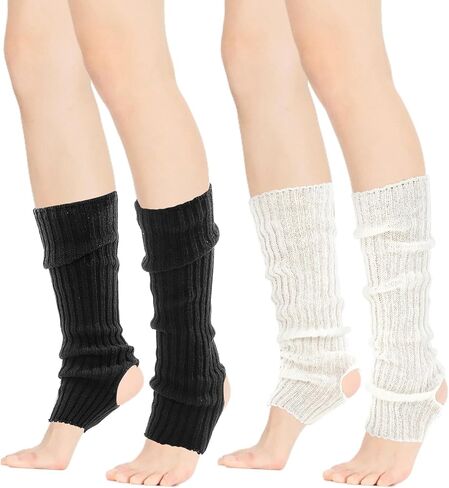 2 Pcs Ballet Leg Warmers Women, Ankle Warmers Soft Knitted, Dance, Yoga, Fitness, Comfortable for Girls & Women (Black & White) in Saudi Arabia