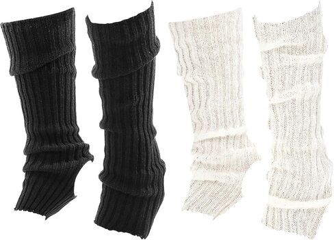 2 Pcs Ballet Leg Warmers Women, Ankle Warmers Soft Knitted, Dance, Yoga, Fitness, Comfortable for Girls & Women (Black & White) in Saudi Arabia