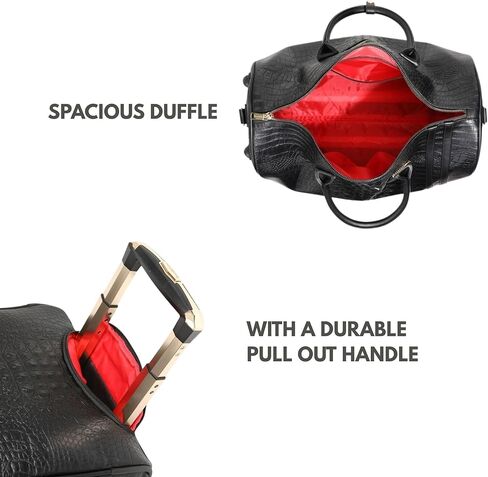 Tote&Carry Apollo 2 Large Rolling Duffle Bag with Wheels, Carry-On Roll Duffel for Travel, Gym, Sports, Daily, Weekend & All-Purpose Use for Men & Women (Crocodile Skin, Black) in Saudi Arabia
