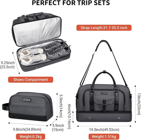 WITZMAN Weekender Bags for Men Women Carry On Duffle Overnight Bag with Toiletry Bag Sets Travel Duffel Bag Shoes Compartment （B694 Black） in Saudi Arabia