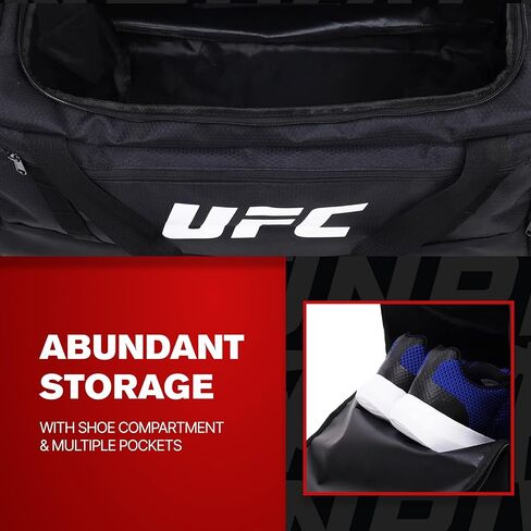 حقيبة صالة الألعاب الرياضية UFC، حقيبة سفر كبيرة مقاس 22 بوصة للرجال والنساء، حجرة للأحذية، معدات تدريب الفنون القتالية المختلطة وإكسسوارات رياضية، أسود in Kuwait