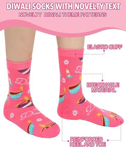 Tenceur 10 Pairs Diwali Socks for Adults Colorful Cotton Crew Socks with Traditional Indian Patterns Diwali Gift Set for Indian Holiday Return Gifts for Pooja in Saudi Arabia