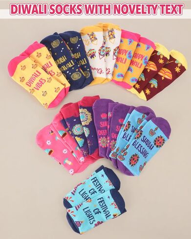 Tenceur 10 Pairs Diwali Socks for Adults Colorful Cotton Crew Socks with Traditional Indian Patterns Diwali Gift Set for Indian Holiday Return Gifts for Pooja in Saudi Arabia