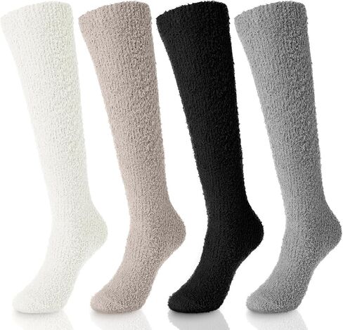 Geyoga 4 Pairs Long Fuzzy Socks for Women Soft Warm Fluffy Knee High Socks Plush Winter Cozy Long Stockings in Kuwait