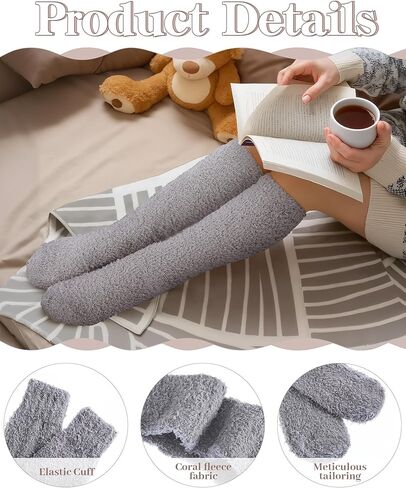 Geyoga 4 Pairs Long Fuzzy Socks for Women Soft Warm Fluffy Knee High Socks Plush Winter Cozy Long Stockings in Kuwait