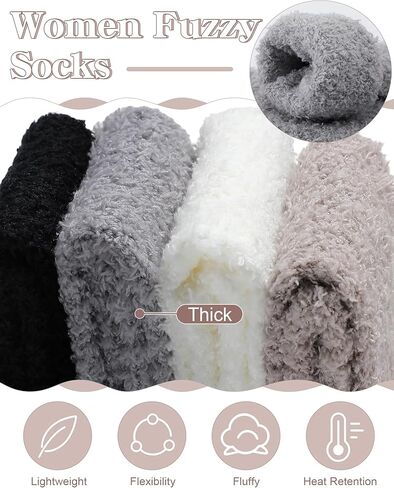 Geyoga 4 Pairs Long Fuzzy Socks for Women Soft Warm Fluffy Knee High Socks Plush Winter Cozy Long Stockings in Kuwait