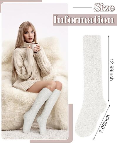Geyoga 4 Pairs Long Fuzzy Socks for Women Soft Warm Fluffy Knee High Socks Plush Winter Cozy Long Stockings in Kuwait