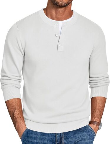 COOFANDY Mens Henley Sweater Long Sleeve Quarter Button Sweaters Casual Knit Pullover Sweater in Saudi Arabia