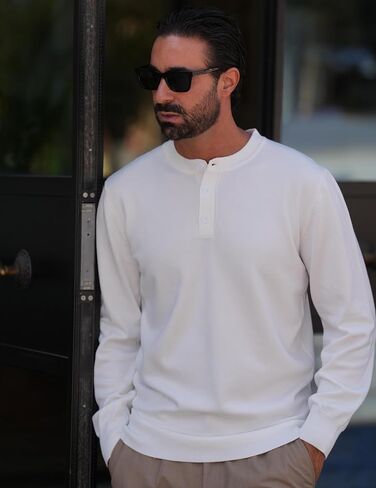 COOFANDY Mens Henley Sweater Long Sleeve Quarter Button Sweaters Casual Knit Pullover Sweater in Saudi Arabia