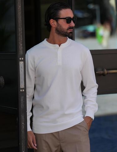 COOFANDY Mens Henley Sweater Long Sleeve Quarter Button Sweaters Casual Knit Pullover Sweater in Saudi Arabia
