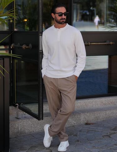 COOFANDY Mens Henley Sweater Long Sleeve Quarter Button Sweaters Casual Knit Pullover Sweater in Saudi Arabia
