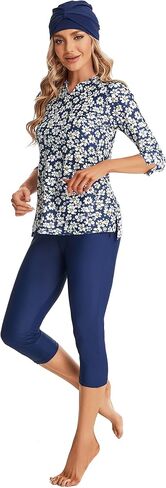 3/4 Sleeve Modest Swimsuit for Women and Girls Elegant Bikinis Surfing Swimwear Padded in Saudi Arabia