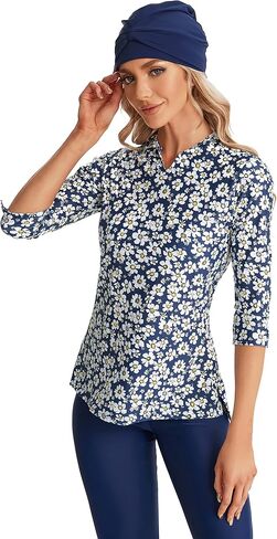 3/4 Sleeve Modest Swimsuit for Women and Girls Elegant Bikinis Surfing Swimwear Padded in Saudi Arabia