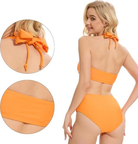 High Waisted Bikini Set for Women Ruched Tummy Control Bathing Suits Two Piece V Neck Retro Halter Swimsuits in Kuwait