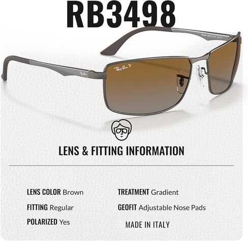 Ray-Ban RB3498 Rectangle Shaped Sunglasses for Men & Women with Official RAYBAN Eyewear Kit in Saudi Arabia
