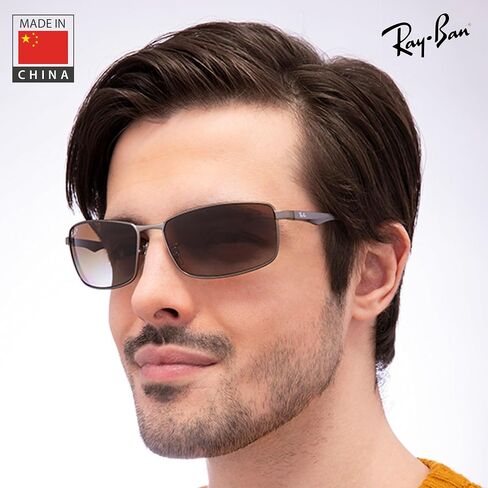 Ray-Ban RB3498 Rectangle Shaped Sunglasses for Men & Women with Official RAYBAN Eyewear Kit in Saudi Arabia