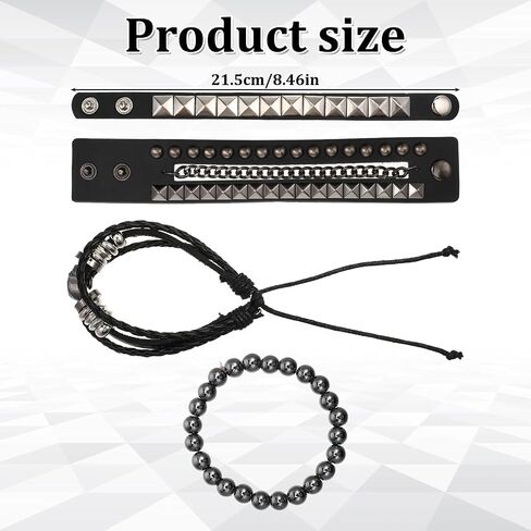 4 Pcs Punk Rock Bracelet Studded Emo Retro Bracelet Set Spiked Leather Cuff Rivet Wrap Cuffs Adjustable 80s Wristband Accessories for Men Women Halloween Party in Saudi Arabia
