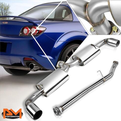 PM PERFORMOTOR نظام عادم كاتم صوت مزدوج 3.5 بوصة من الفولاذ المقاوم للصدأ متوافق مع 04-08 Mazda RX8 in Saudi Arabia