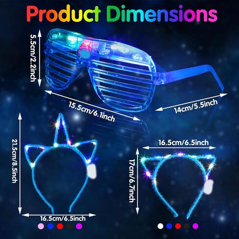 15 Pcs LED Light up Glasses 15 pcs LED Cat Ear Headband Cute Cat Rabbit Unicorn Ears Headband 5 Colors Glowing Sunglasses 2022 Glow in The Dark Party Supplies Neon Party Favors Wedding in Saudi Arabia