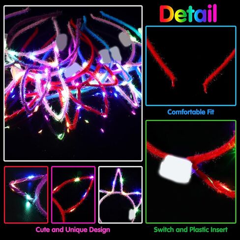 15 Pcs LED Light up Glasses 15 pcs LED Cat Ear Headband Cute Cat Rabbit Unicorn Ears Headband 5 Colors Glowing Sunglasses 2022 Glow in The Dark Party Supplies Neon Party Favors Wedding in Saudi Arabia