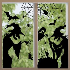 1 Sheet Halloween Spider Web Window Clings Scary Black Spider Window Stickers Large Spider Web Window Decals Double Sided Halloween Stickers for Home School Party Halloween Decorations Supplies in Saudi Arabia