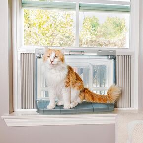 VistaGato Window Cat Perch Catio، للاستمتاع بأمان بالروائح والأصوات التي يتوقون إليها في الهواء الطلق، والاسترخاء وحمامات الشمس، ومناظر بانورامية، للنوافذ المتحركة الرأسية 26 بوصة - 36 بوصة in Kuwait