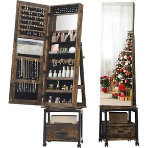 GarveeHome 360° Swivel Jewelry Cabinet, 66 in Freestanding Jewelry Armoire With Drawer, Lockable Full-Length Mirror With Rear Storage Shelves, Jewelry Armoire Organizer, White in Kuwait