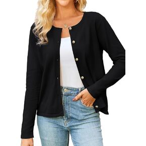 Yekaty Women's Long Sleeve Crew Neck Button Down Cardigan Knit Shrugs Sweater Tops Trendy Clothes in Kuwait