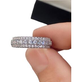 خاتم خطوبة زفاف من الفضة الإسترليني 925 مرصع بالألماس بالكامل بثلاثة صفوف بعرض 6 مم مكعب زركونيا مكعب، خاتم ألماس لعيد الحب الأبدي في عيد الميلاد (المقاس الأمريكي-10) in Kuwait