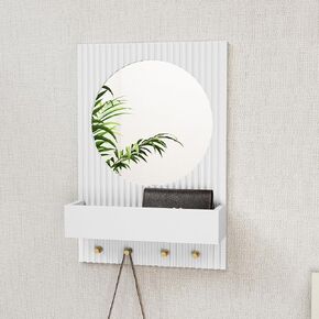 ARTPOWER Wood Wall Mirror with Shelf&Hooks, 24"x16" Black Wall-Mounted Mirrors with Streamlined Texture Hanging Decorative Modern Mirrors for Entryway, Bathroom, Bedroom, Living Room in Saudi Arabia