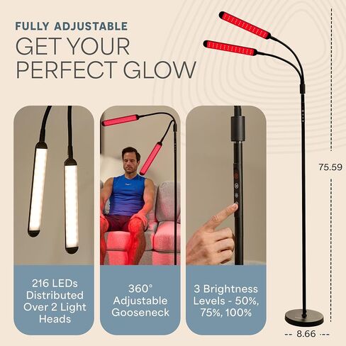 Lifepro Near Infrared Light Therapy & Red Light Therapy for Body Lamp 216 LED,Dual Head Design, 660nm & 850nm Modes for Skin Health, Pain Relief & Circulation- Adjustable LED Lamp for Home & Office in Saudi Arabia