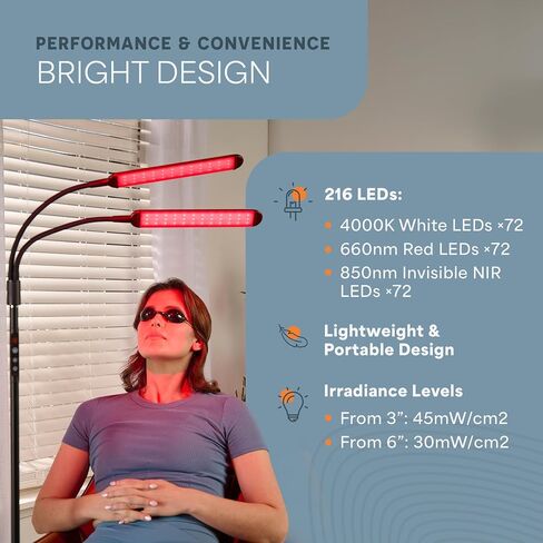 Lifepro Near Infrared Light Therapy & Red Light Therapy for Body Lamp 216 LED,Dual Head Design, 660nm & 850nm Modes for Skin Health, Pain Relief & Circulation- Adjustable LED Lamp for Home & Office in Saudi Arabia