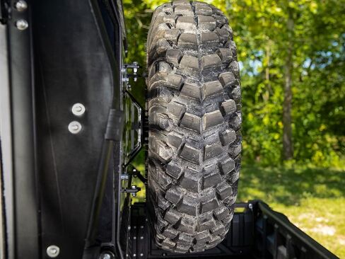 SuperATV Spare Tire Carrier Compatible With Kawasaki Mule Pro DX/DXT/FX 2016+, Mule Pro FXT 2015+, Fits up to 30" Tire, Secures to Headache Rack, Made with Powder-Coated Steel, See Fitment, USA Made in Saudi Arabia