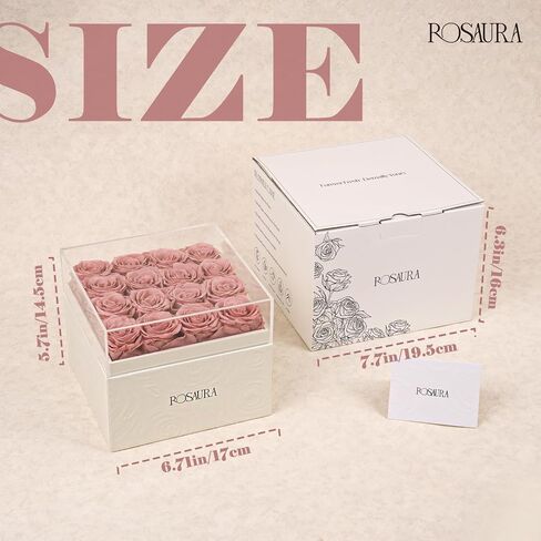 Rosaura Square Preserved Roses Gift Box - Real Forever Flowers in Clear Acrylic Lid, Valentine's for Women (Pink, 9 Roses) in Kuwait
