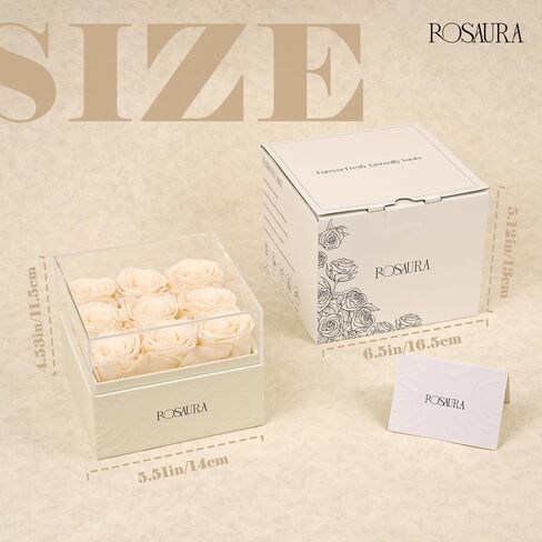 Rosaura Square Preserved Roses Gift Box - Real Forever Flowers in Clear Acrylic Lid, Valentine's for Women (Pink, 9 Roses) in Kuwait