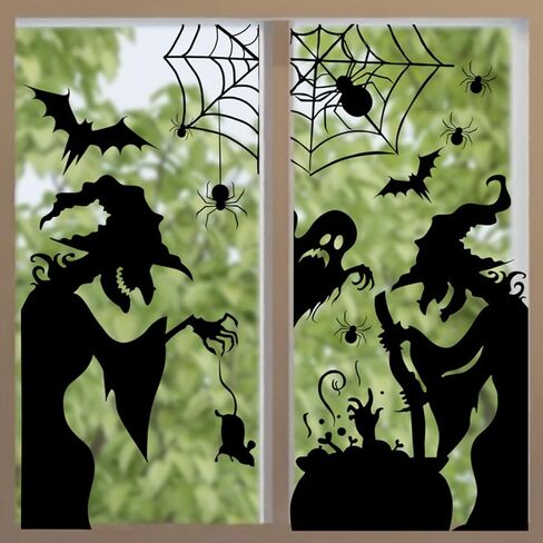 1 Sheet Halloween Spider Web Window Clings Scary Black Spider Window Stickers Large Spider Web Window Decals Double Sided Halloween Stickers for Home School Party Halloween Decorations Supplies in Saudi Arabia