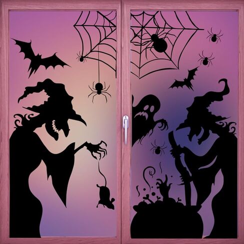 1 Sheet Halloween Spider Web Window Clings Scary Black Spider Window Stickers Large Spider Web Window Decals Double Sided Halloween Stickers for Home School Party Halloween Decorations Supplies in Saudi Arabia