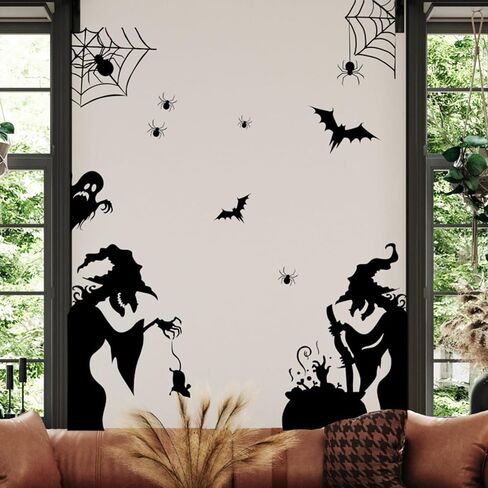 1 Sheet Halloween Spider Web Window Clings Scary Black Spider Window Stickers Large Spider Web Window Decals Double Sided Halloween Stickers for Home School Party Halloween Decorations Supplies in Saudi Arabia