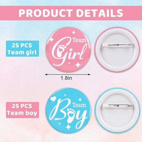 Whaline 50Pcs Gender Reveal Pins Pink Blue Team Boy or Girl Brooch Button Badge Pin for Baby Shower Birthday Party Favor Games Supplies in Saudi Arabia