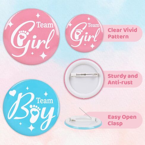 Whaline 50Pcs Gender Reveal Pins Pink Blue Team Boy or Girl Brooch Button Badge Pin for Baby Shower Birthday Party Favor Games Supplies in Saudi Arabia