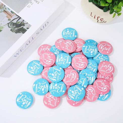 Whaline 50Pcs Gender Reveal Pins Pink Blue Team Boy or Girl Brooch Button Badge Pin for Baby Shower Birthday Party Favor Games Supplies in Saudi Arabia