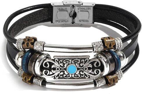 VIBILIA Vintage Leather Wrap Bracelets for Men Women, Multi-Strand Bracelets with Strong Clasp Ethnic Tribal Bracelets in Kuwait